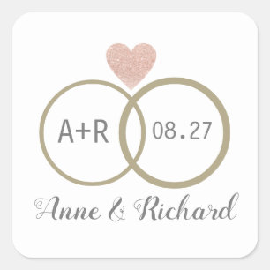 Adesivo Quadrado coração de amor e alianças personalizadas