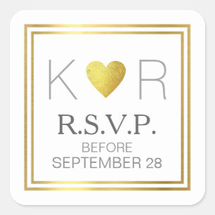 Adesivo Quadrado coração de amor moderno, RSVP casamento elegante