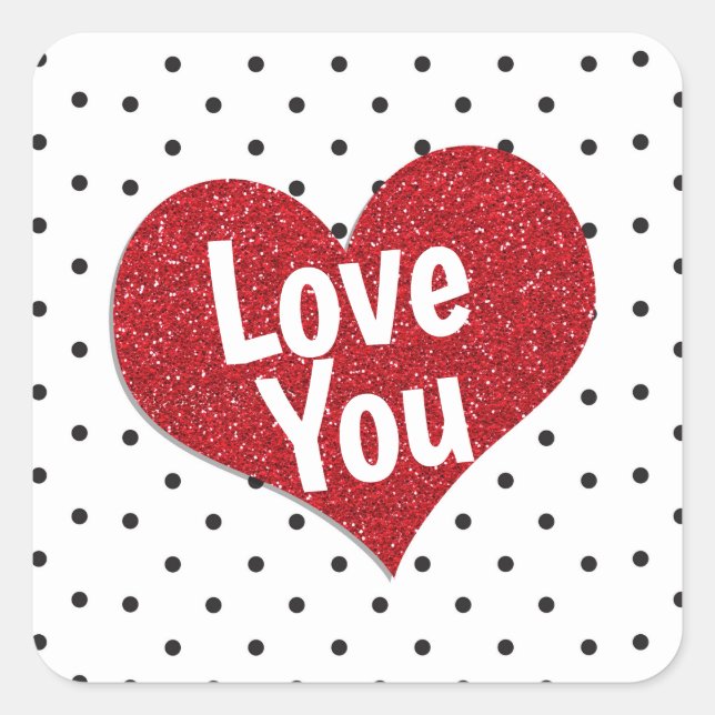 Adesivo Quadrado Coração de Brilho Vermelho Personalizado com Bolin (Frente)