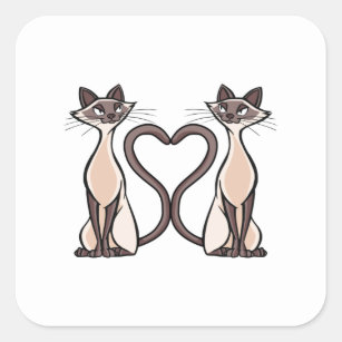Adesivo Quadrado Coração de gatos siameses