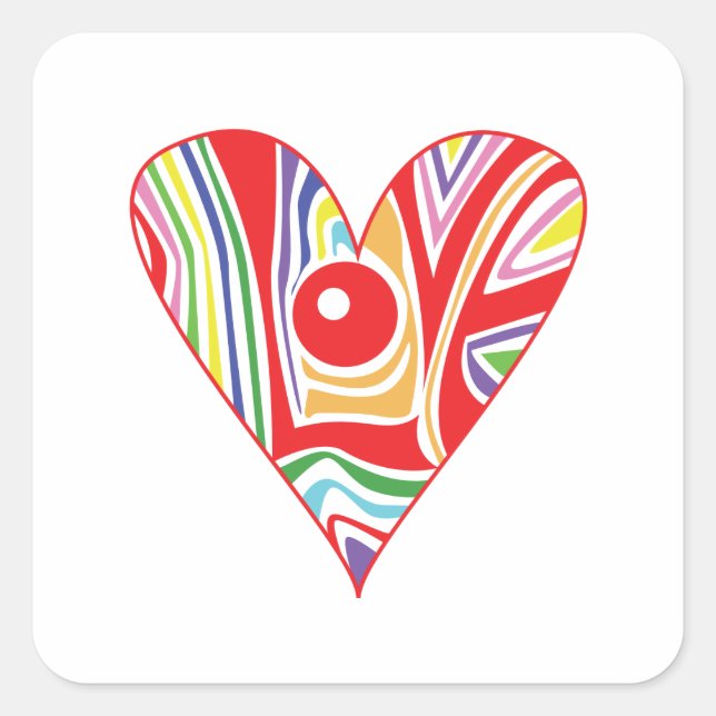 Adesivo Quadrado Coração de LOVE de cor (Frente)