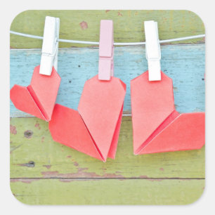 Adesivo Quadrado Coração de papel que pendura no Clothesline