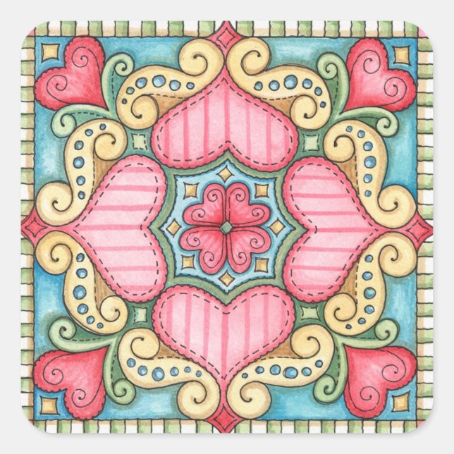 Adesivo Quadrado Coração de Portas - Pentes (Frente)