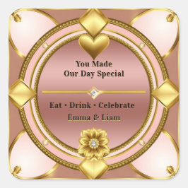 Adesivo Quadrado 💖 Coração de Rosa Dourado Celebração de Casal 🌸