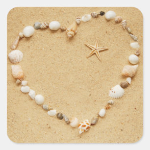 Adesivo Quadrado Coração do Seashell com estrela do mar
