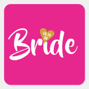 Adesivo Quadrado Coração Dourada de Data da Noiva Personalizada