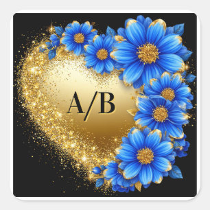 Adesivo Quadrado 💖 Coração Dourado de Casamento Floral Noiva Para
