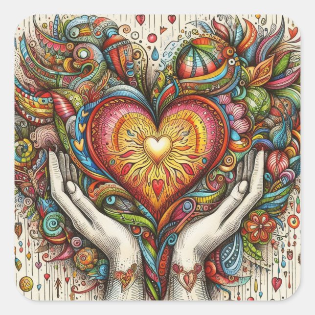 Adesivo Quadrado Coração e Mãos (Frente)
