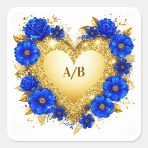 Adesivo Quadrado 💙 Coração Floral Azul Romântico Para Presentes de