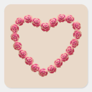 Adesivo Quadrado Coração Floral Vintage feito de Rosas Rosa