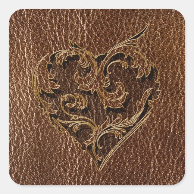 Adesivo Quadrado Coração Leather-Look (Frente)