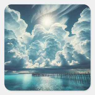 Adesivo Quadrado Coração nas Nuvens acima do Oceano Coral