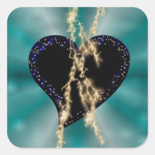 Adesivo Quadrado Coração Preto com Estrelas e Flash no Arco-Íris Ve