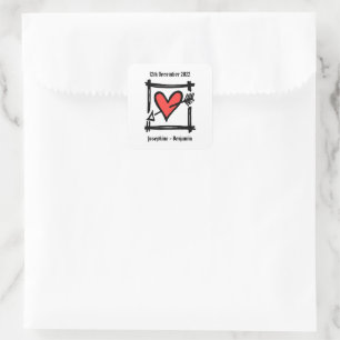 Adesivo Quadrado Coração Preto e Vermelho com Amor Personalizado