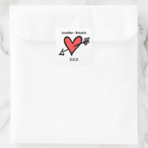 Adesivo Quadrado Coração Preto e Vermelho com Amor Personalizado