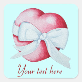 Adesivo Quadrado coração romântico de amor vermelho com arco branco