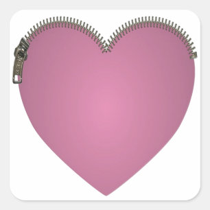 Adesivo Quadrado Coração Rosa Zipado