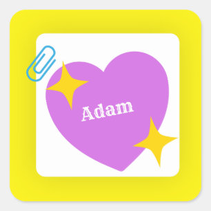 Adesivo Quadrado Coração Roxo Cugado com Nome Personalizável