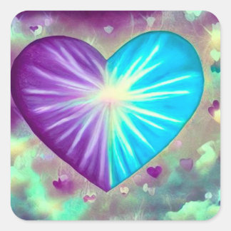 Adesivo Quadrado Coração Roxo e Azul