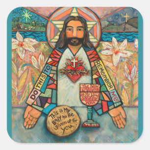 Adesivo Quadrado Coração Sagrado de Jesus
