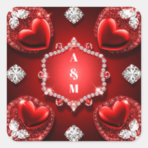 Adesivo Quadrado Coração Vermelho Diamante Joia Romance ❤️