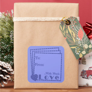 Adesivo Quadrado Coração Xadrez Personalizado, AMOR em Presente Azu