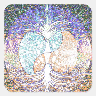 Adesivo Quadrado Coração, yin yang, árvore de vida por Amelia