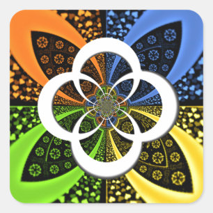 Adesivo Quadrado Corações amarelo azul iridescentes