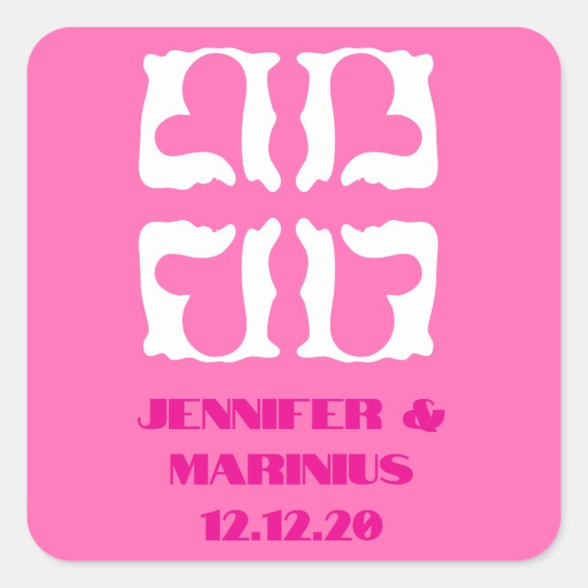 Adesivo Quadrado Corações Brancos e Rosa Bublegum (Frente)