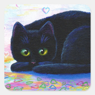 Adesivo Quadrado Corações coloridos Creationarts do gato dos