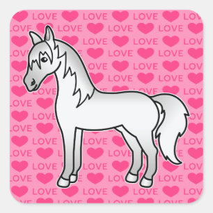 Adesivo Quadrado Corações de Amor com Cavalo de cinza