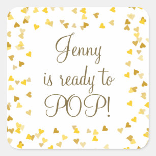 Adesivo Quadrado Corações de Amor Dourado Prontos para Chá de frald