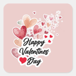 Adesivo Quadrado Corações de Aquarela Românticos "Feliz Dia dos Nam