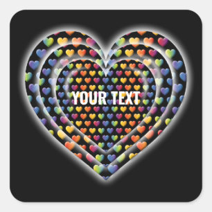 Adesivo Quadrado Corações de Arco-íris Minimalistas Elegantes
