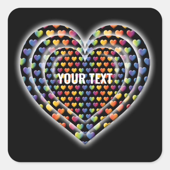 Adesivo Quadrado Corações de Arco-Íris Minimalistas Elegantes (Frente)