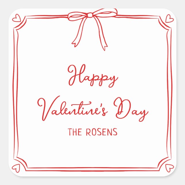 Adesivo Quadrado Corações de Arco Vermelho Cute de Partidos de Dia  (Frente)