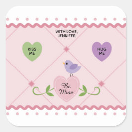 Adesivo Quadrado Corações de Doce Personalizáveis do Dia dos Namora