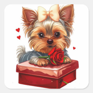 Adesivo Quadrado Corações de yorkie fofos Dia das mães-Dia dos namo