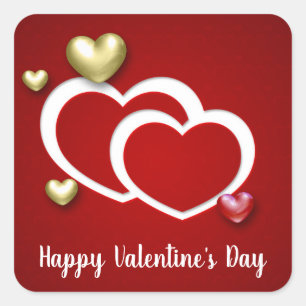 Adesivo Quadrado Corações do Dia de os namorados Dourado Vermelho M