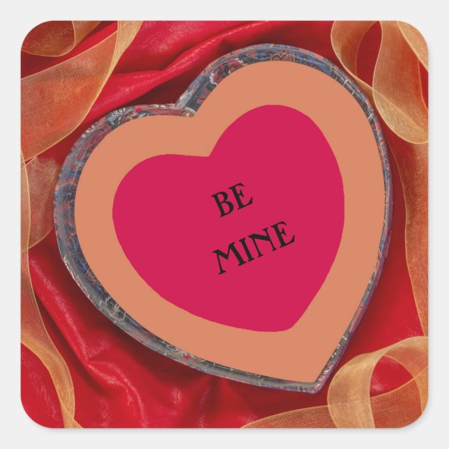 Adesivo Quadrado Corações do namorados fitas vermelhas e douradas S (Frente)