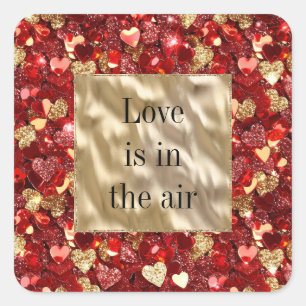 Adesivo Quadrado Corações Dourados Vermelhos
