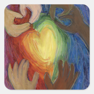 Adesivo Quadrado Corações e Mãos Adoram Diversidade Arte Palitos De