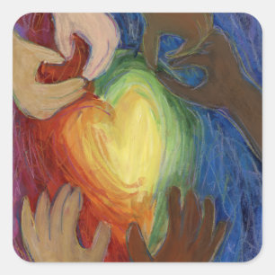 Adesivo Quadrado Corações e Mãos Adoram Diversidade Artística Decai