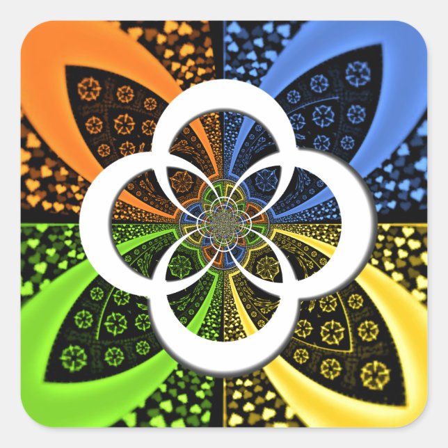 Adesivo Quadrado Corações Iridescentes, Abstrato de Bolinhas (Frente)