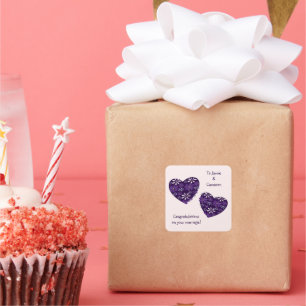 Adesivo Quadrado Corações Modernos Parabéns pelo seu Casamento