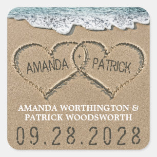 Adesivo Quadrado Corações no favor do casamento da costa da praia