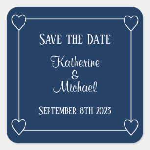 Adesivo Quadrado Corações Românticos Casamento Simples Azul Escuro 