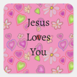 Adesivo Quadrado Corações Rosa Jesus Ama Você 