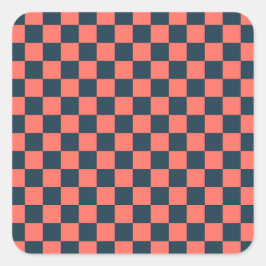 Adesivo Quadrado Coral and navy checkerboard pattern