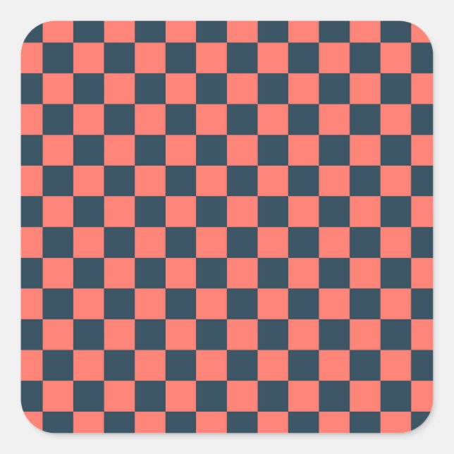 Adesivo Quadrado Coral and navy checkerboard pattern (Frente)